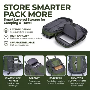 RoosCamp vákuum túra hátizsák zöld 40l