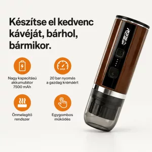 RoosCamp hordozható kávéfőző 7500mAh powerbank